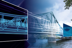 Collage reale und digitale Brücke