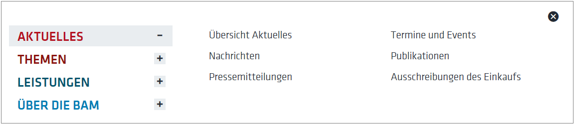 Bild von den Unterpunkten im Hauptzugang Bild von den Unterpunkten im Hauptzugang