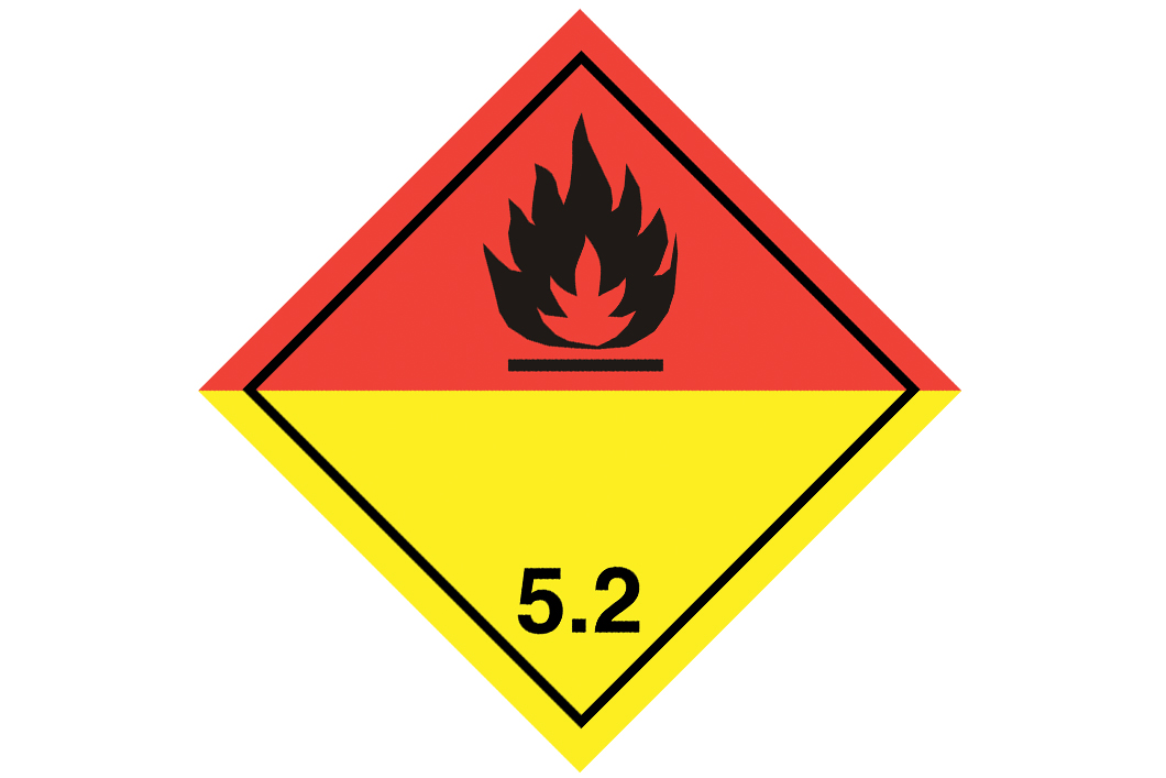 Gefahrgutlabel zur Kennzeichnung von Gefahrgut der Klasse 5.2 - Organische Peroxide Gefahrgutlabel zur Kennzeichnung von Gefahrgut der Klasse 5.2 - Organische Peroxide