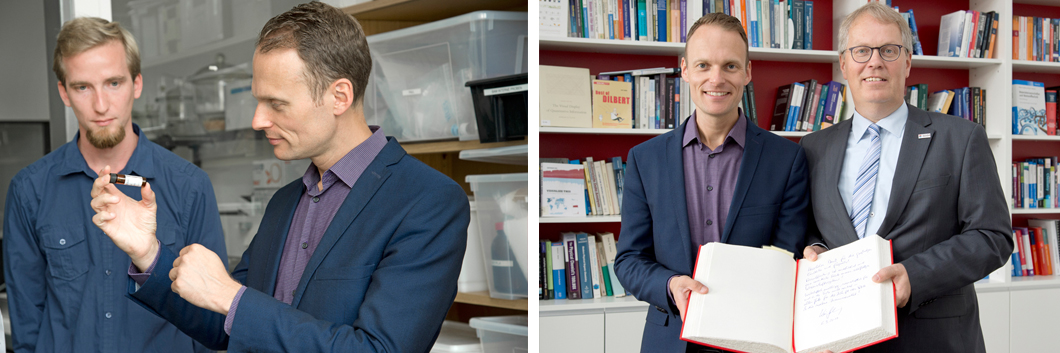 Die BAM-Wissenschaftlerinnen und -Wissenschaftler erläuterten ihre Forschungsprojekte. Im Anschluss trug sich Kai Gehring noch in das Goldene Buch der BAM ein. Die BAM-Wissenschaftlerinnen und -Wissenschaftler erläuterten ihre Forschungsprojekte. Im Anschluss trug sich Kai Gehring noch in das Goldene Buch der BAM ein.