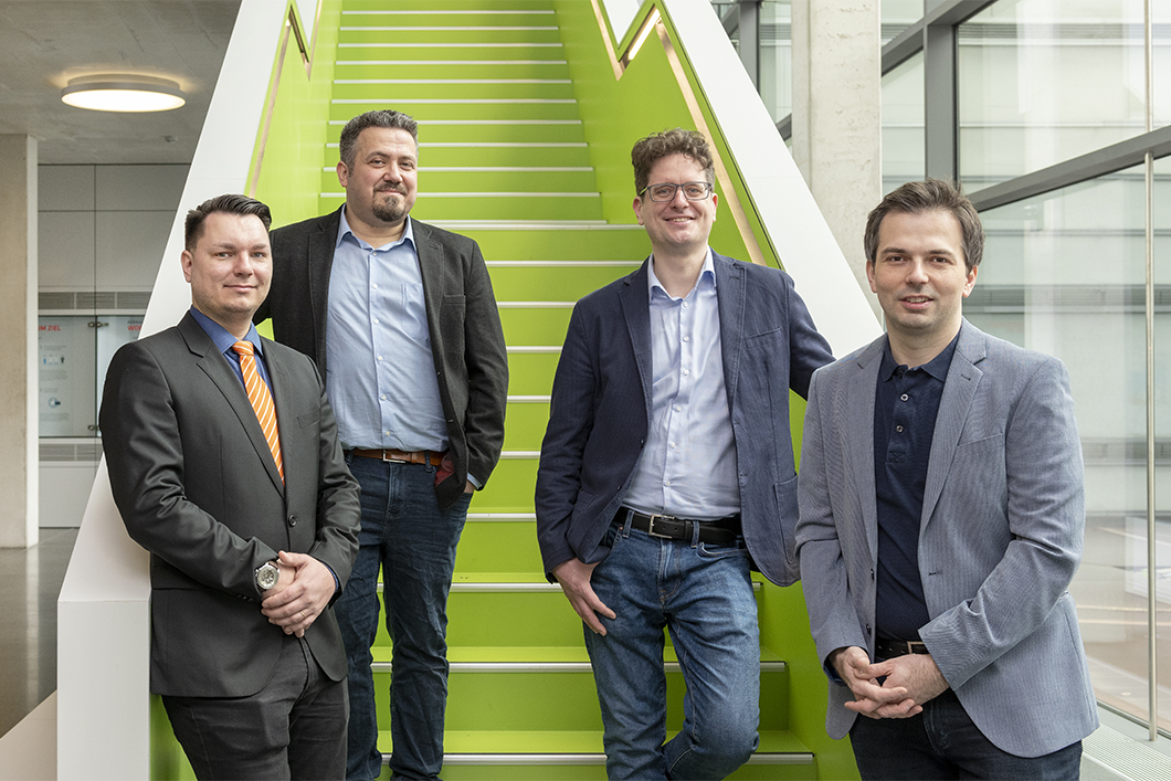 Das Gründerteam der True Detection Systems GmbH: Christopher Walter, Mustafa Biyikal, Martin Kaiser u. Bruno Jan Rycek (v.l.n.r.). Das Gründerteam der True Detection Systems GmbH: Christopher Walter, Mustafa Biyikal, Martin Kaiser u. Bruno Jan Rycek (v.l.n.r.).
