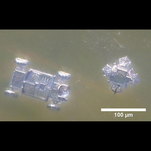 Ein transparenter Minitatur-Rover und Landesphäre gedruckt aus Keramik mit Details von wenigen Mikrometern. Ein transparenter Minitatur-Rover und Landesphäre gedruckt aus Keramik mit Details von wenigen Mikrometern.