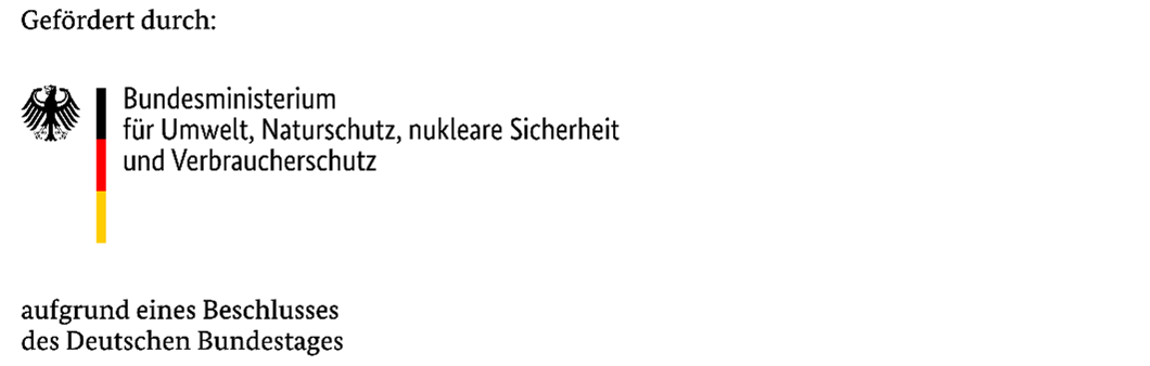 Logo: Gefördert durch: Bundesministerium für Umwelt, Naturschutz, nukleare Sicherheit und Verbraucherschutz aufgrund eines Beschlusses des Deutschen Bundestages Logo: Gefördert durch: Bundesministerium für Umwelt, Naturschutz, nukleare Sicherheit und Verbraucherschutz aufgrund eines Beschlusses des Deutschen Bundestages