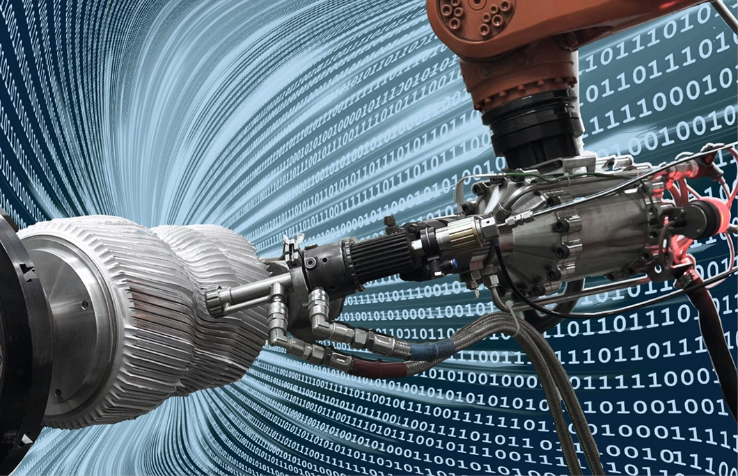 Roboterarm mit  Kaltgasspritzanlage  Roboterarm mit  Kaltgasspritzanlage
