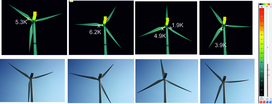 Thermografieaufnahmen von drehenden Rotorblättern Thermografieaufnahmen von drehenden Rotorblättern