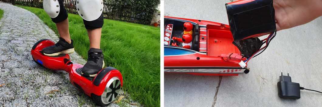 Hoverboard und Modellboot mit Lithium-Batterien Hoverboard und Modellboot mit Lithium-Batterien