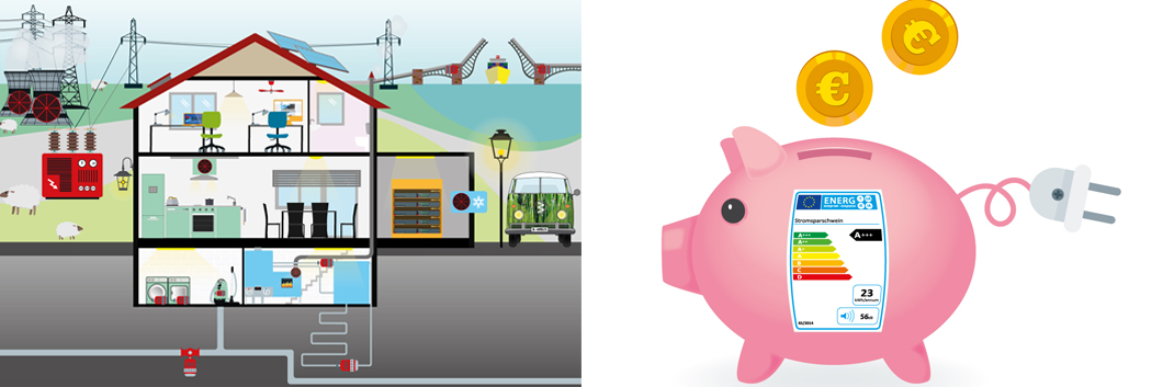 Illustration Energiesparhaus und Sparschwein Illustration Energiesparhaus und Sparschwein