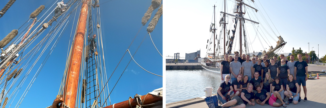 On the high seas: Sabrina Kirner enjoys the view from the mainmast. In safe haven: the Thor Heyerdahl team from Tallinn to Rostock. On the high seas: Sabrina Kirner enjoys the view from the mainmast. In safe haven: the Thor Heyerdahl team from Tallinn to Rostock.