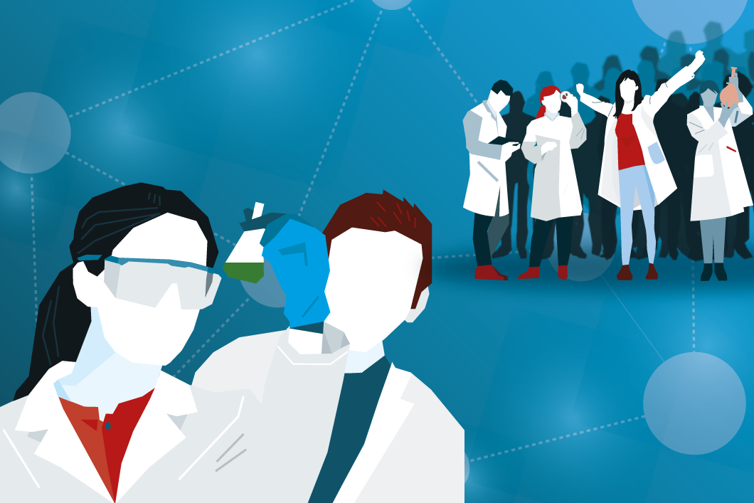 Illustration of young scientists