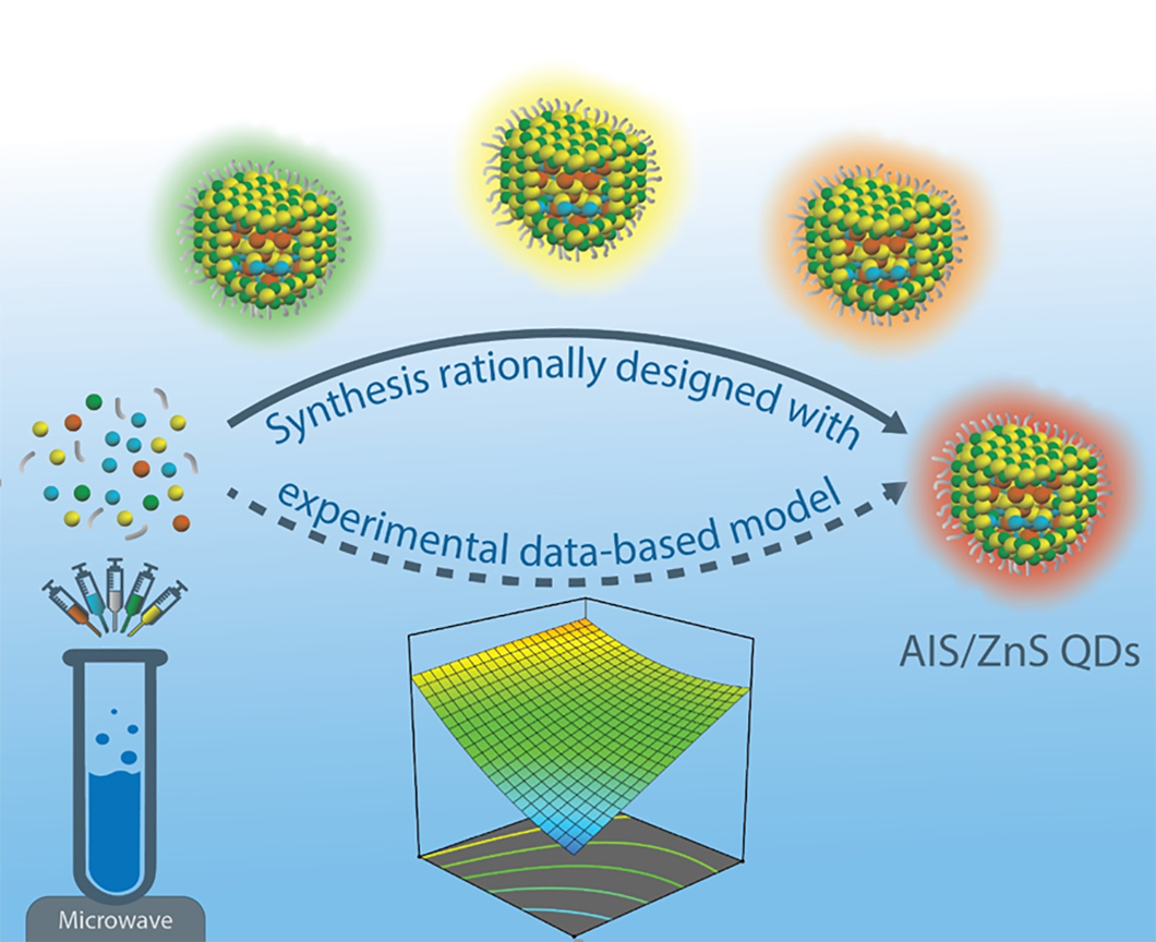 Graphical representation: Microwave-based synthesis of AgInS2/ZnS quantum dots (AIS/ZnS QDs) Graphical representation: Microwave-based synthesis of AgInS2/ZnS quantum dots (AIS/ZnS QDs)