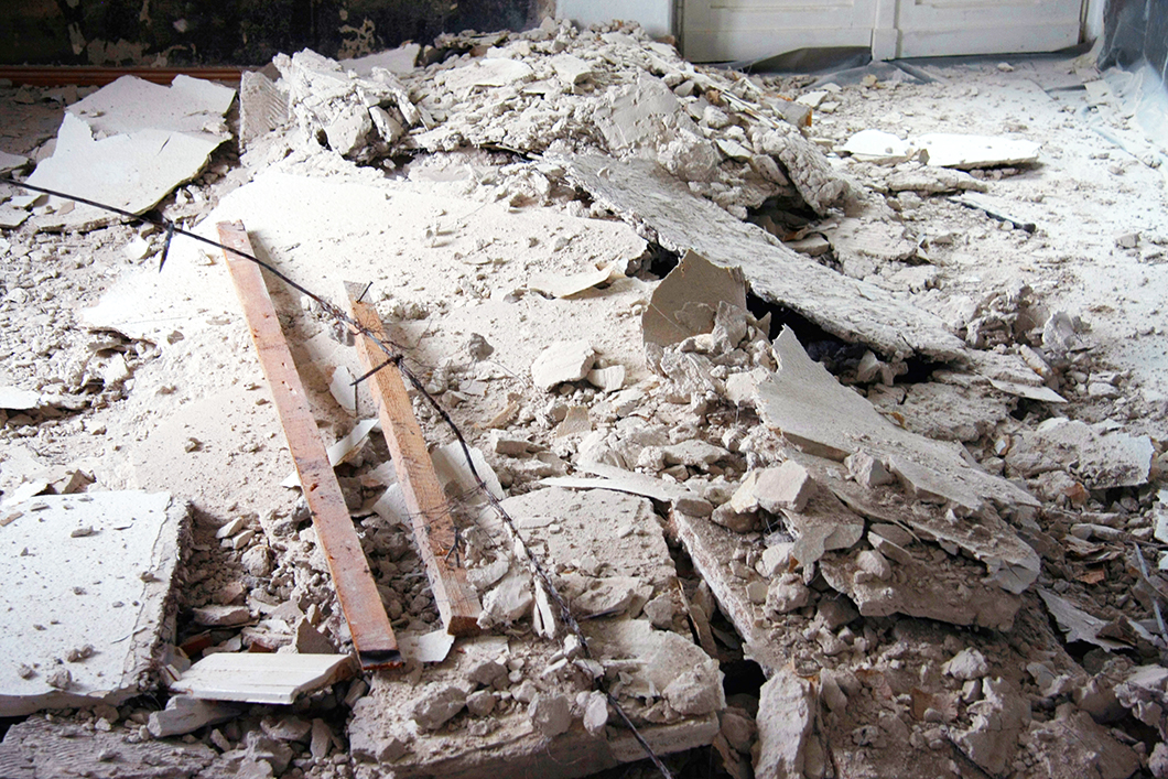 Building rubble with plaster