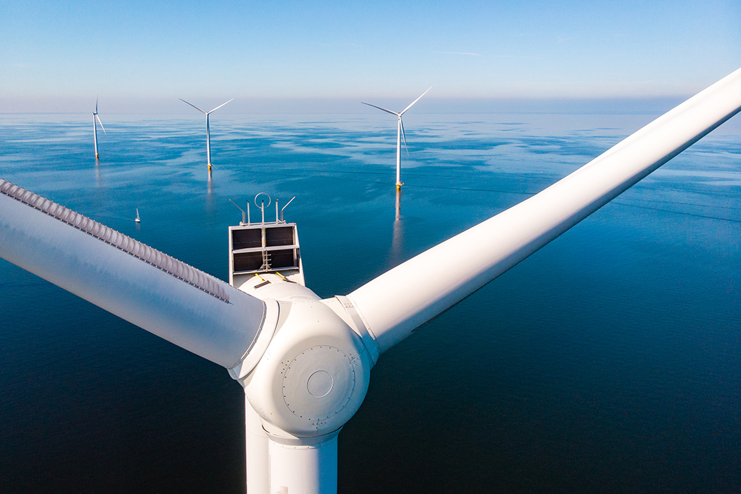 Aerial view of an offshore wind turbine Aerial view of an offshore wind turbine