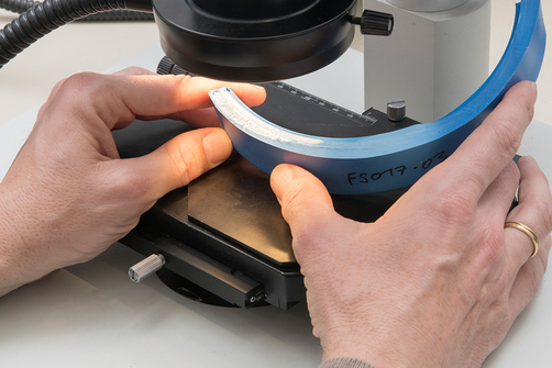 Material sample under an optical microscope Material sample under an optical microscope