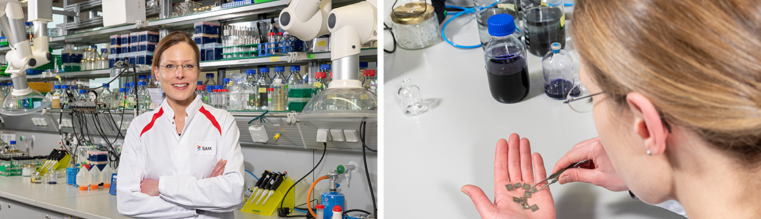 Andrea Koerdt in the laboratory. Here she examines material that has been incubated with microorganisms. Andrea Koerdt in the laboratory. Here she examines material that has been incubated with microorganisms.
