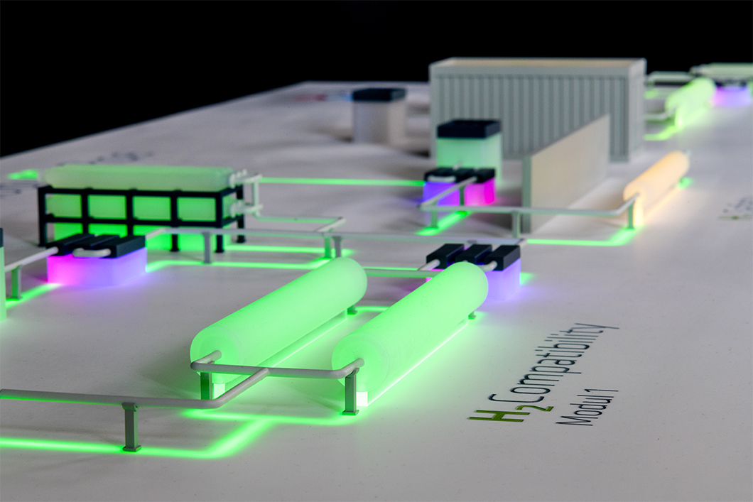Hannover Messe 2023: BAM präsentiert zukunftsweisende Testplattform für Wasserstoffinfrastruktur ModuH2Pipe Modell der Testplattform für Wasserstoffinfrastruktur