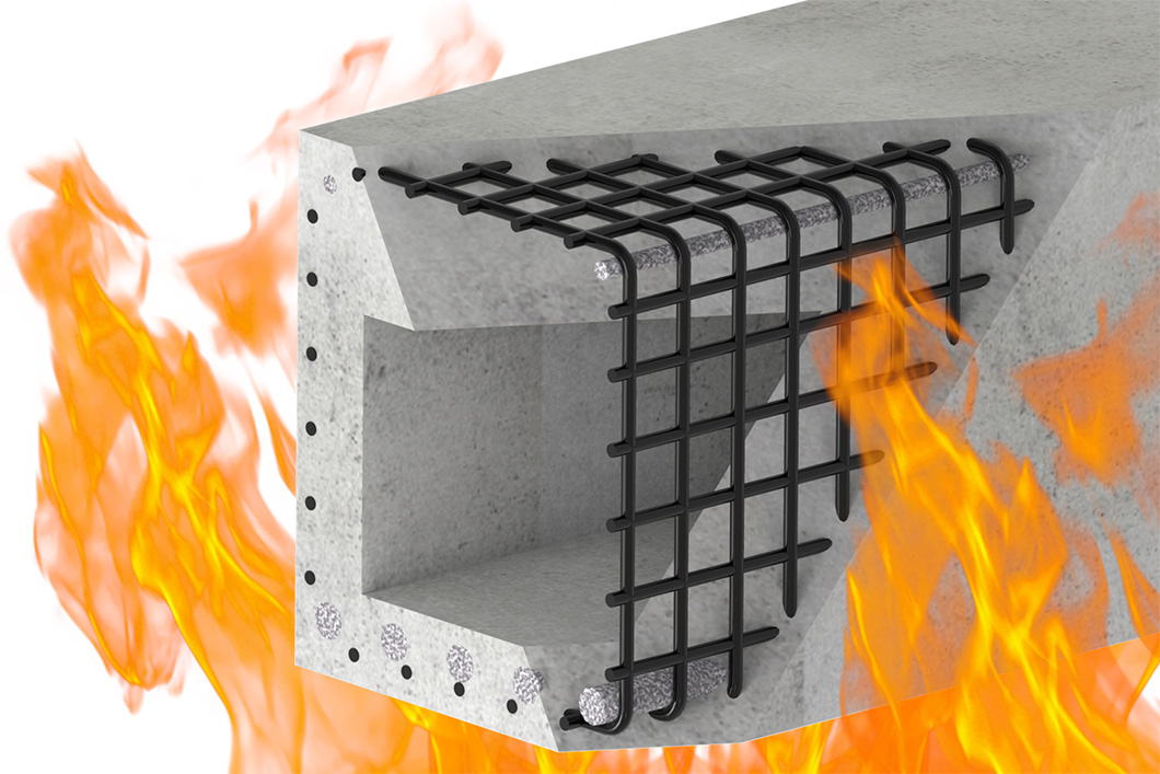 Textilbeton 3D-Modell eines tragenden Bauelements aus textilbewehrtem Beton, das im Projekt entwickelt und hinsichtlich seines Feuerwiderstands geprüft wird.