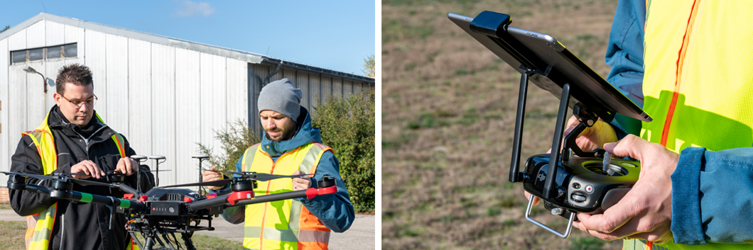 Smarte Drohnen im Test UAS und Tablet