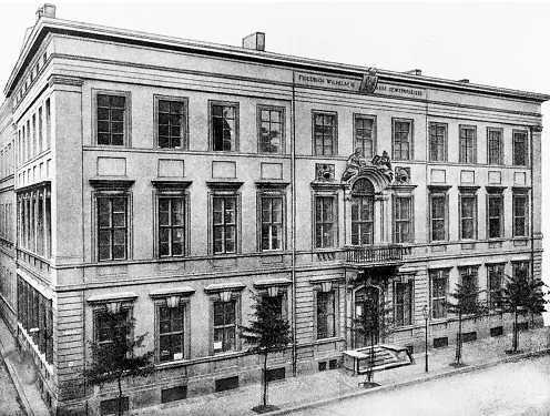 Die Berliner Gewerbeakademie um 1871. Stich eines historischen Berliner Gebäudes.